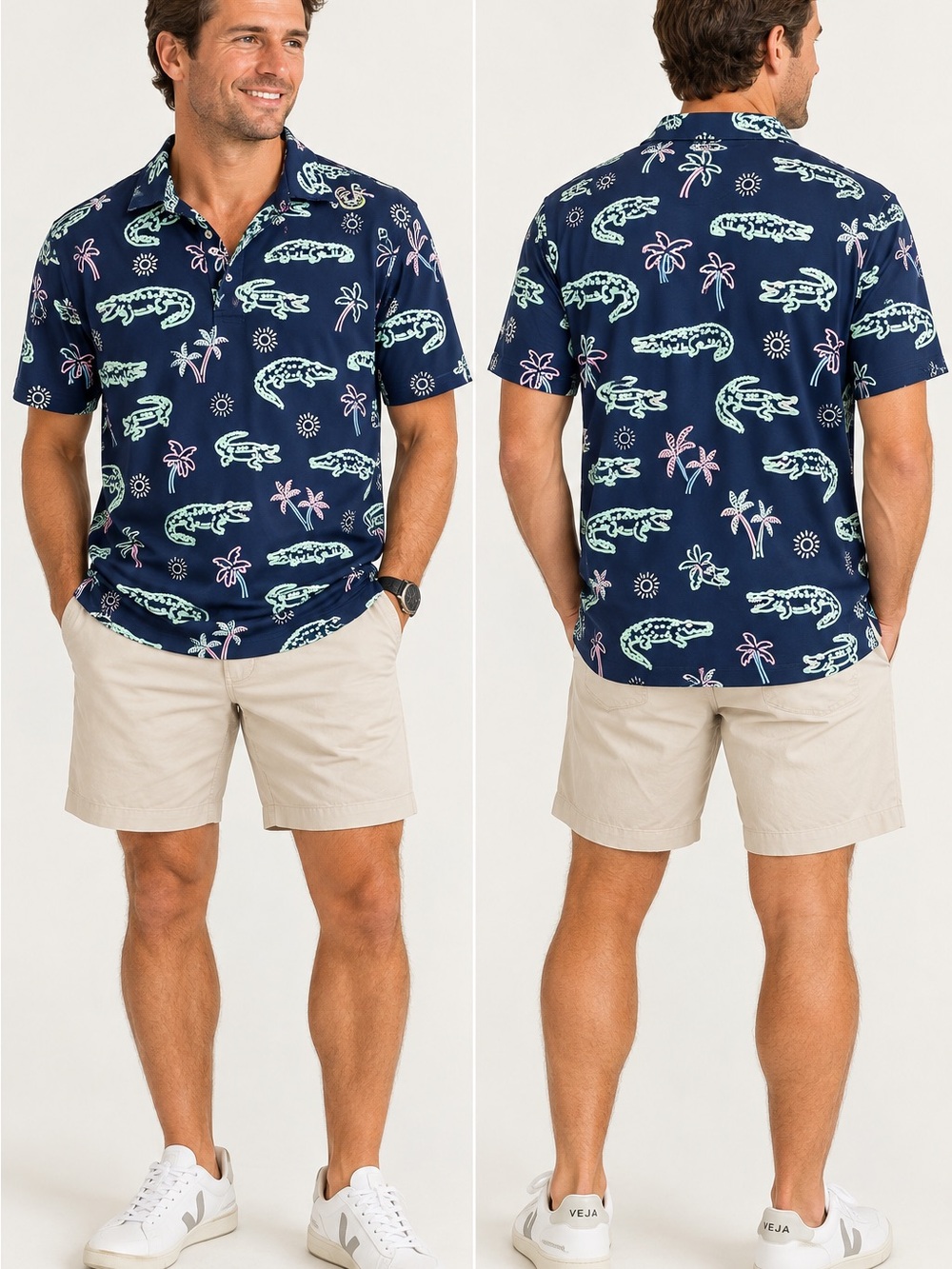 Chubbies The Neon Glade Performance Polo Navy Alligator Palms Gators Men’s Small